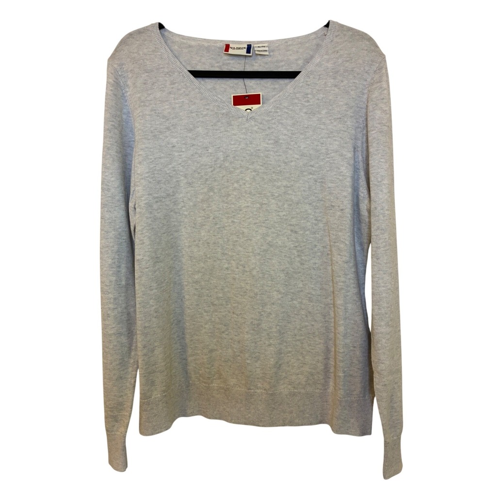 Clique Womens V-Neck Sweater Ash Gray 100% Cotton Knit LQS00004 XL NWT